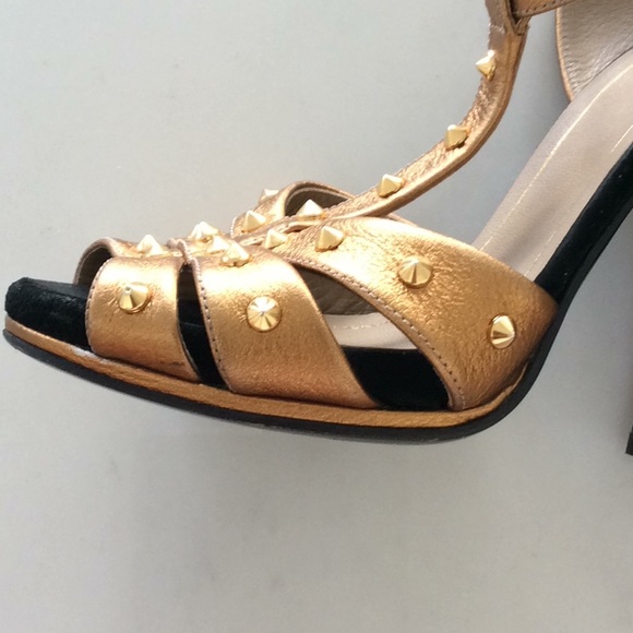 GUCCI GOLD STUDDED ANKLE STRAP HEELS 5